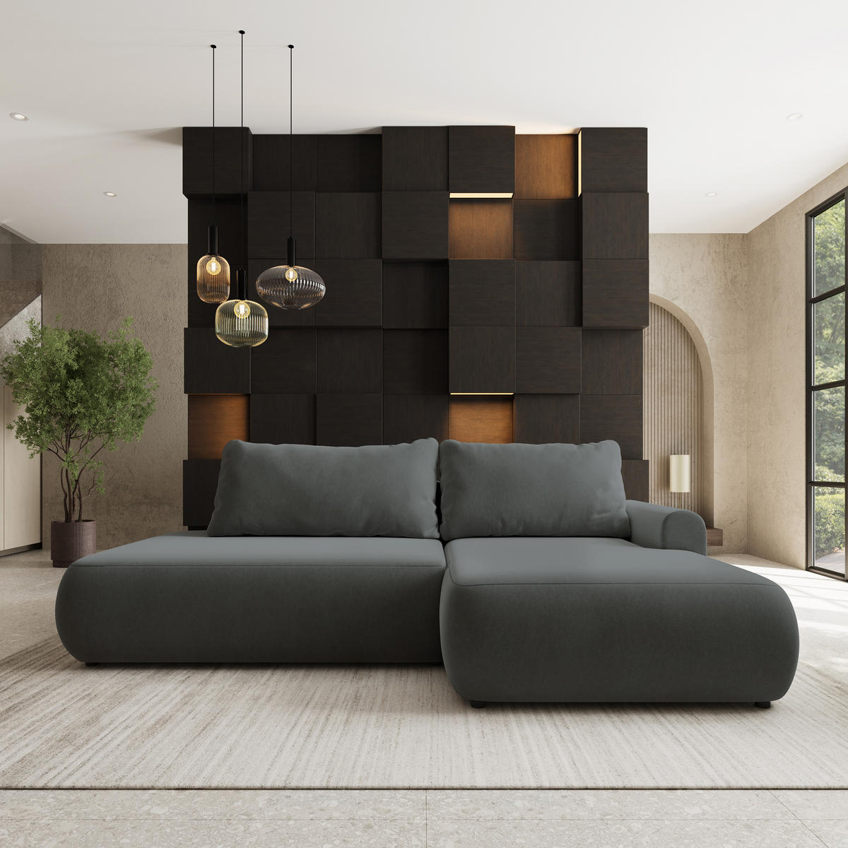 ROHOVÁ Sedačka NUVIRA CASTEL 93, Šedá - šedá/černá, dřevo/textil (279/158cm) - MASSENO