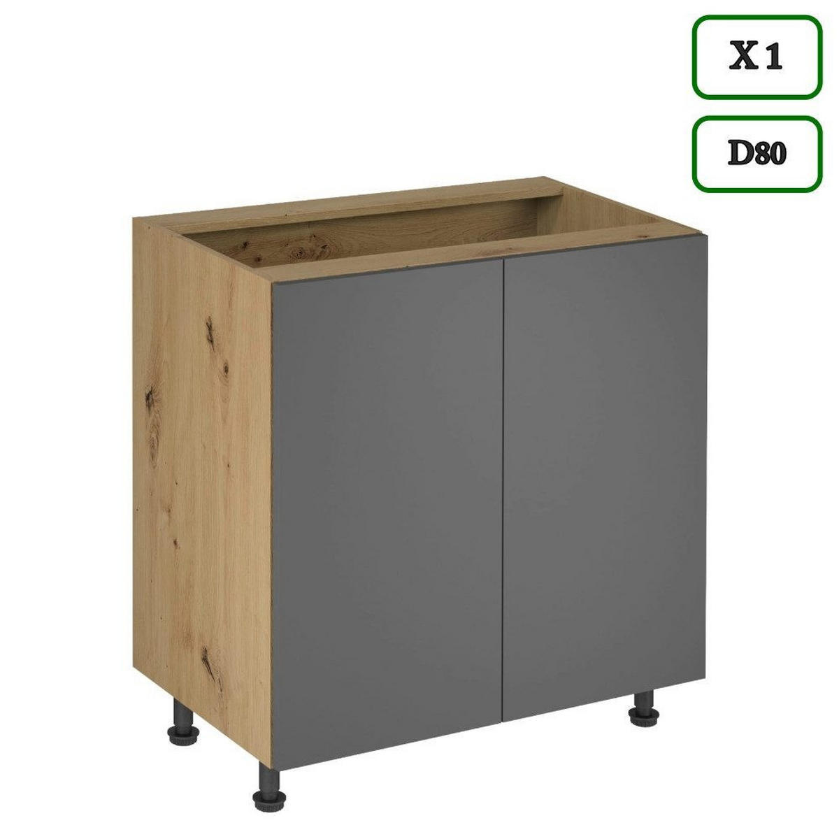 KÜCHENZEILE 260 cm – LangenK97-M260 - in Artisan Eiche/Grau - Schwarz/Eiche Artisan, Holzwerkstoff/Metall (260/212/52cm)