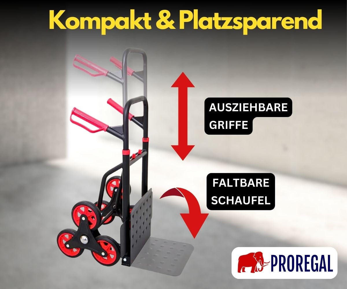 TREPPENSTEIGER Sackkarre Taurus 150 110x45x61cm Traglast 150kg Griff, Klappbar, Stahl Rot-Schwarz - Schwarz, Metall (61/45/110cm) - PROREGAL
