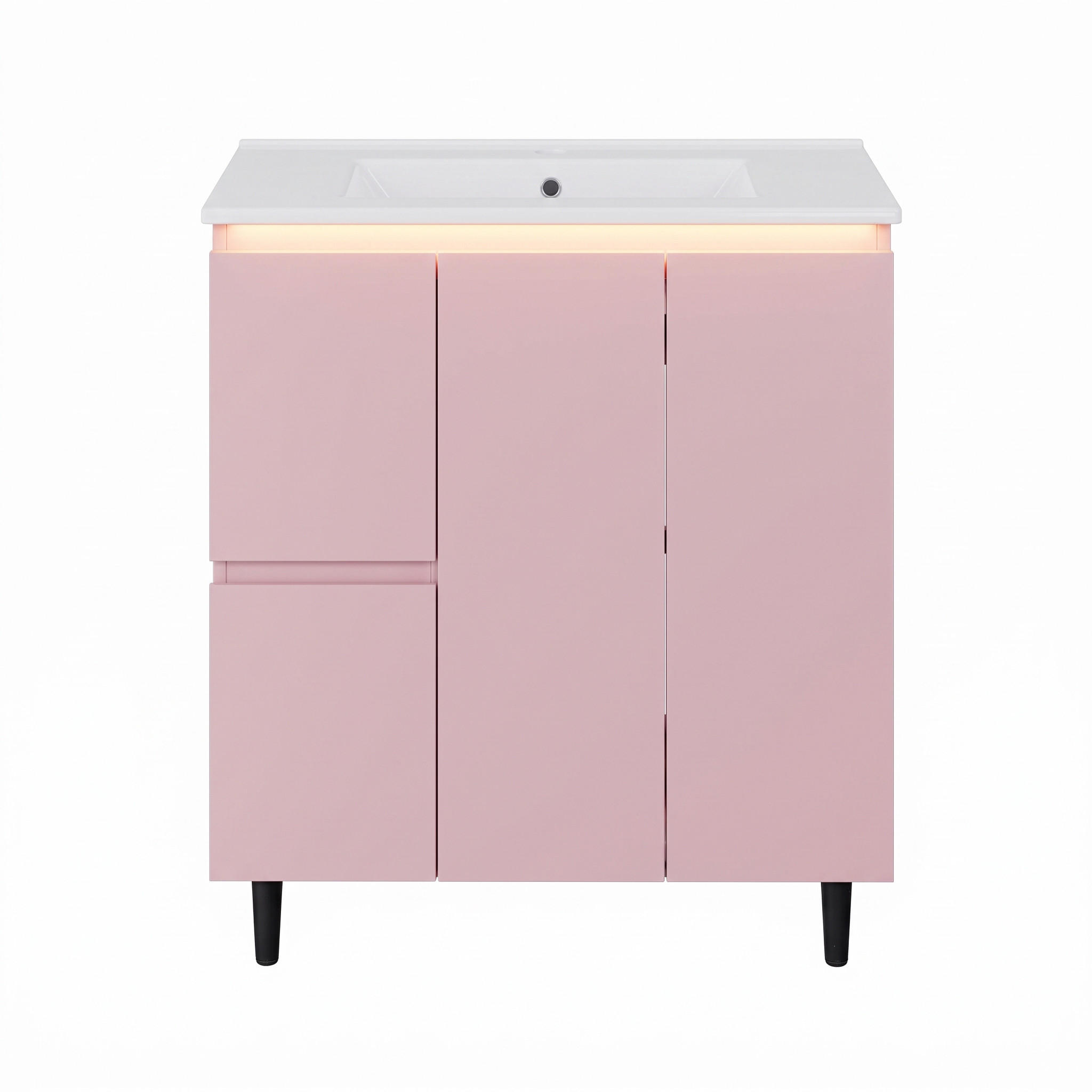 WASCHTISCHUNTERSCHRANK Rosa mit LED-Sensorlicht - Pink, Holzwerkstoff (76/89/47cm) - Urban Meuble