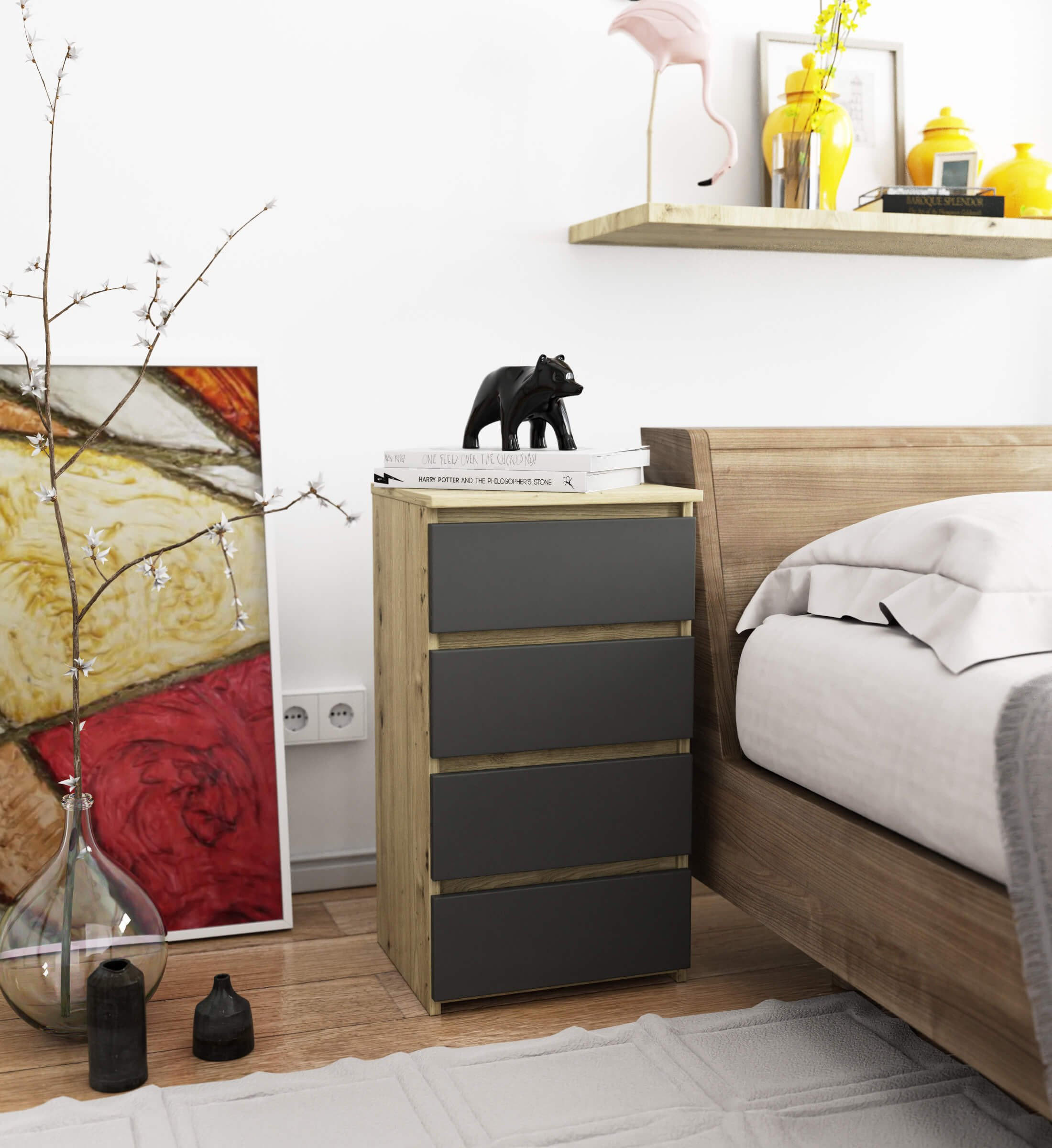 KOMMODE CL4, Artisan-Grau, 40x35x74 cm - Eiche Artisan/Grau, Holz (40/74/35cm) - Milordbikes