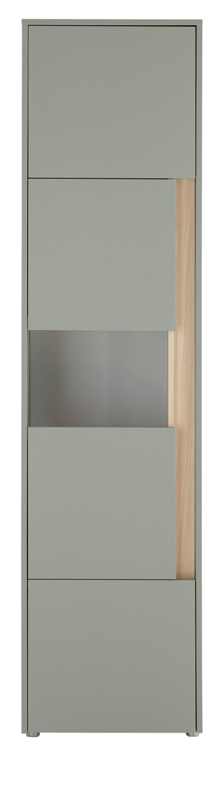 VITRINE Salbei grün, Barista Eiche 50 x 197 cm, Vitrinenschrank mit 5 Fächern - Salbeigrün/Eichefarben, Glas/Holzwerkstoff (50/197/40cm) - Furn.Design
