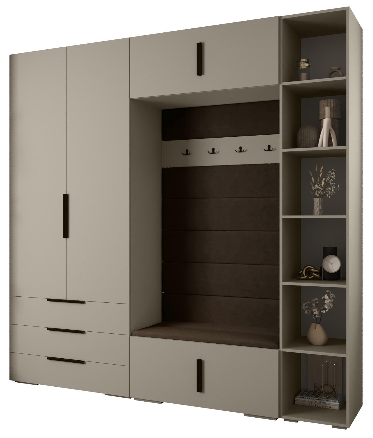 Abiks Möbel Garderoben-Set Kaschmir, Braun, Schwarz 240x236.7x47 cm