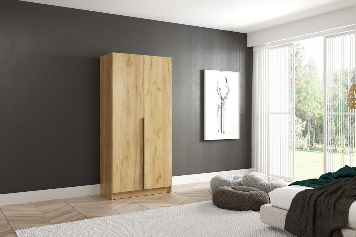 DREHTÜRENSCHRANK Riva 2-türig mit Spiegel – Craft Gold - Goldfarben, Holzwerkstoff (100/245/42cm)