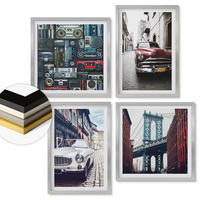 WANDBILDER 4er Set - 50x50 cm & 40x60 cm Silberner Rahmen - Old Cars Brooklyn Retro-Audio - Silberfarben, Kunststoff (50/50cm) - ArtPrintCave