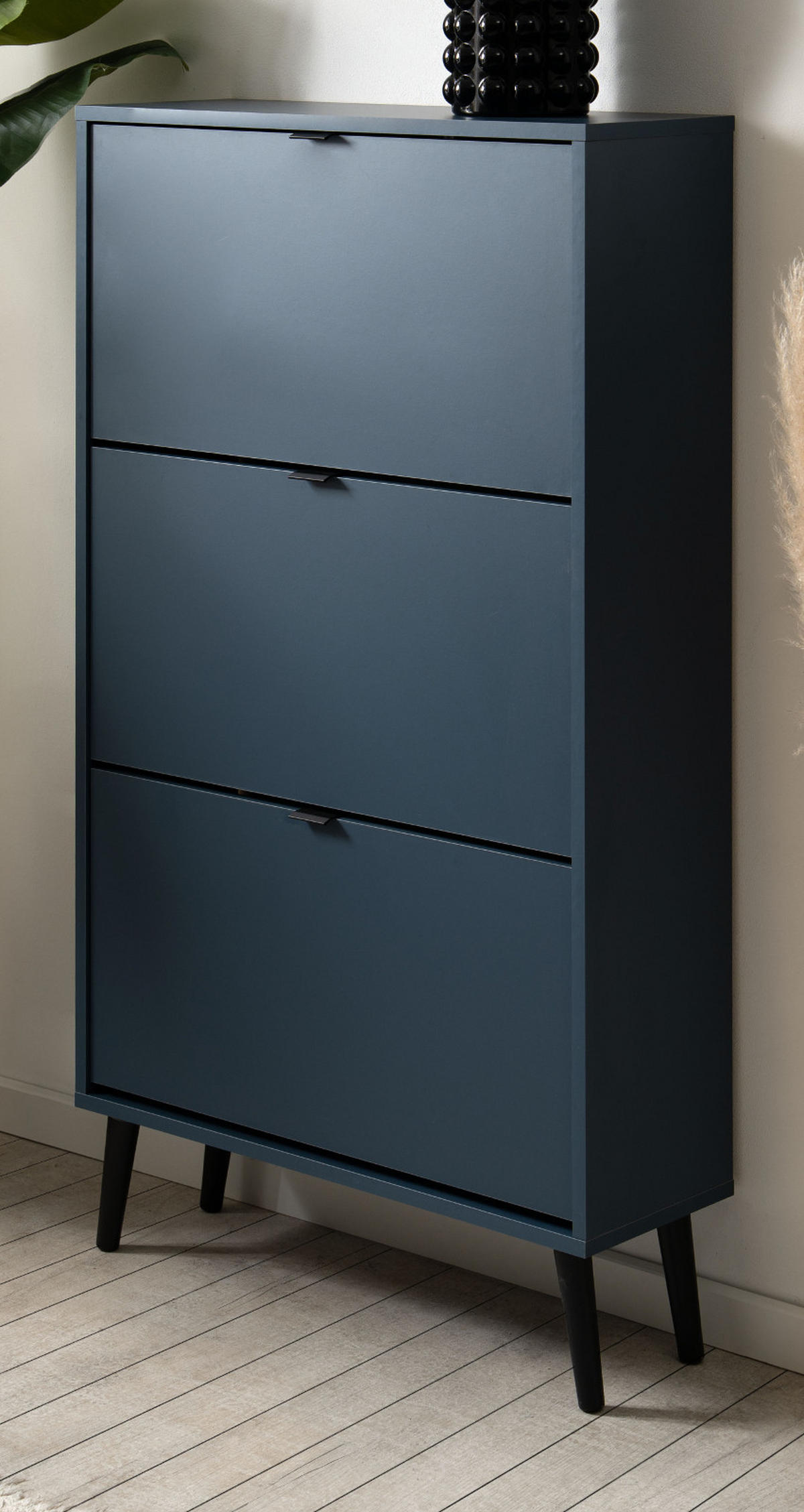 SCHUHSCHRANK blau 70 x 125 cm, Schuhkipper mit 3 Klappen - Blau/Schwarz, Holz/Holzwerkstoff (70/125/24cm) - Furn.Design