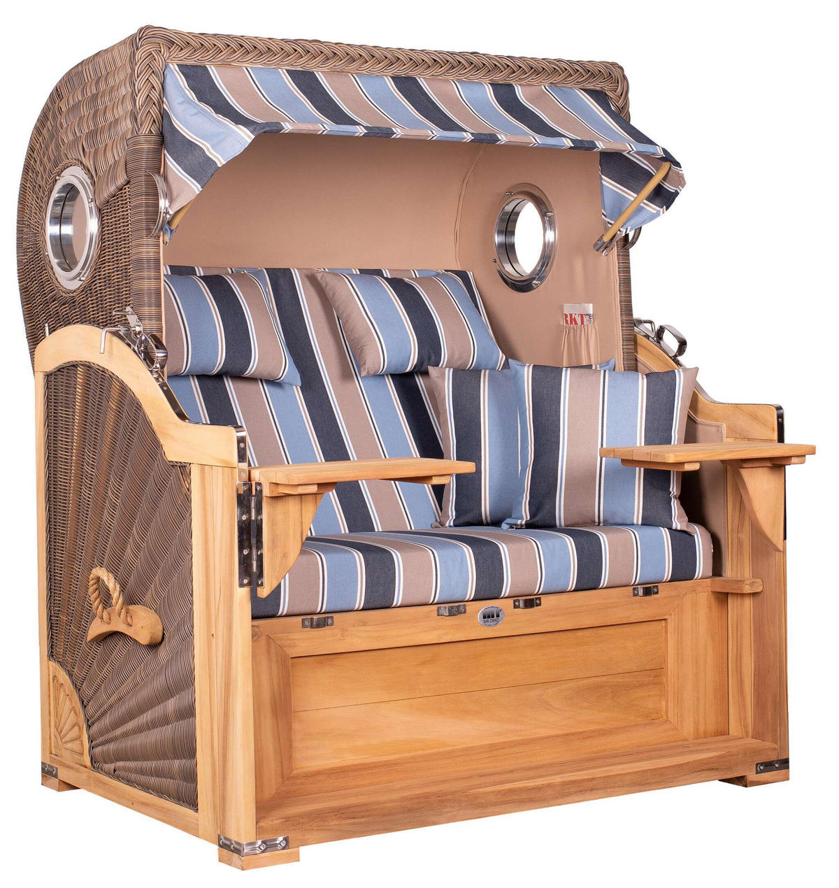 STRANDKORB Baltikum Teak 2,5 Sitzer - Blau/Braun, Holz/Metall (142/170/95cm) - Mr. Deko