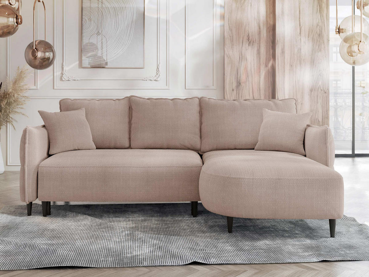 ECKSOFA Sycylia, Seite: Rechts - Beige/Schwarz, Holz/Textil (244/165cm) - MIRJAN24
