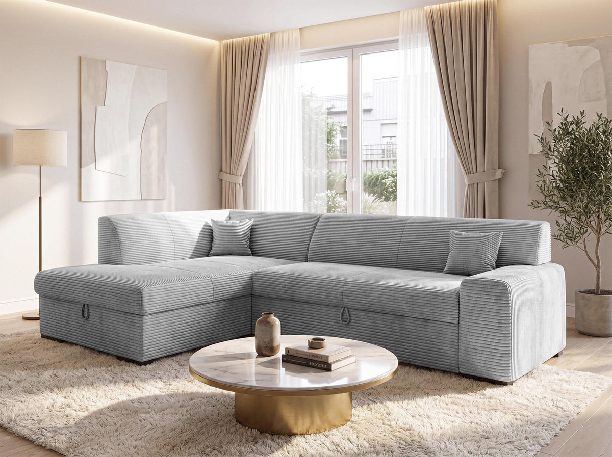 ECKSOFA L Form Minosa Hellgrau 260/175/71 cm Links mit Schlaffunktion - Hellgrau/Schwarz, Kunststoff/Textil (260/175cm) - AX Living