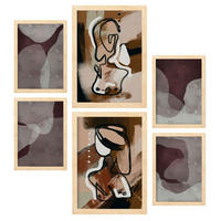 POSTER Set Mit 6 Nachkommenskunst In Weibliche Zusammenfassung Ästhetische Dekorative Gemälde Für Ihr Zuhause A3 & A4 Rahmen Aus Hellem Holz - Beige, Papier (29/3cm) - Nacnic