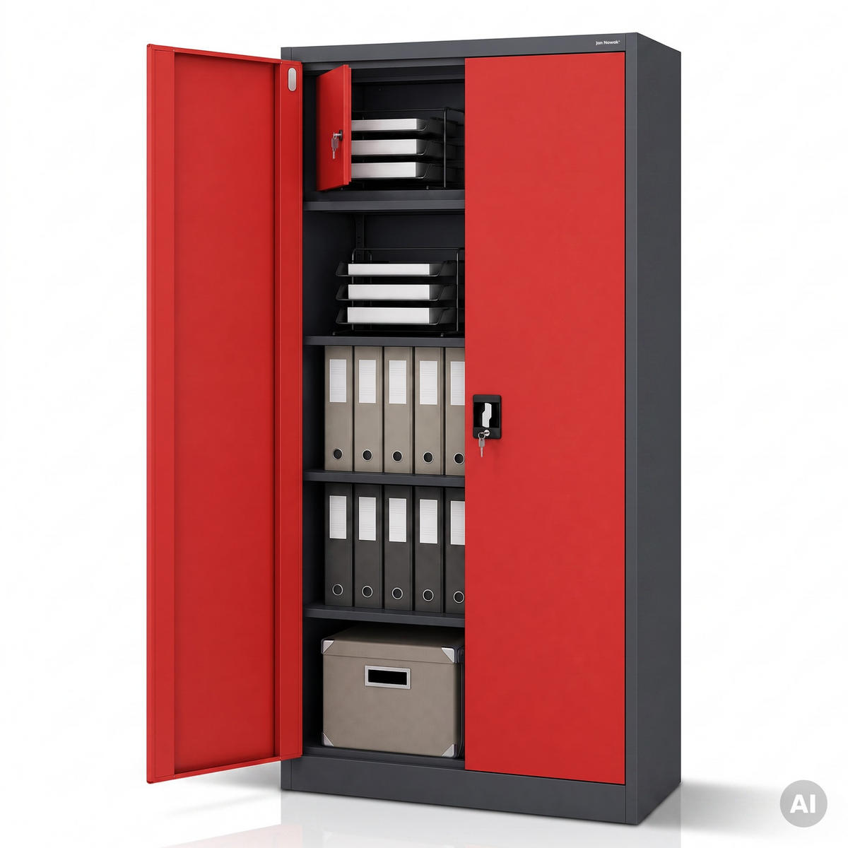 METALLSCHRANK mit Stauraum TOMASZ 185x90x45 cm - Anthrazit/Rot, Metall (90/185/45cm) - Jan Nowak