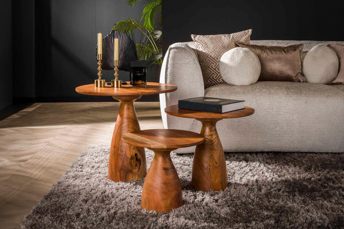 COUCHTISCH-SET CECILIA Braun Akazie - Braun, Akazienholz/Holz (60/60/55cm) - KAWOLA