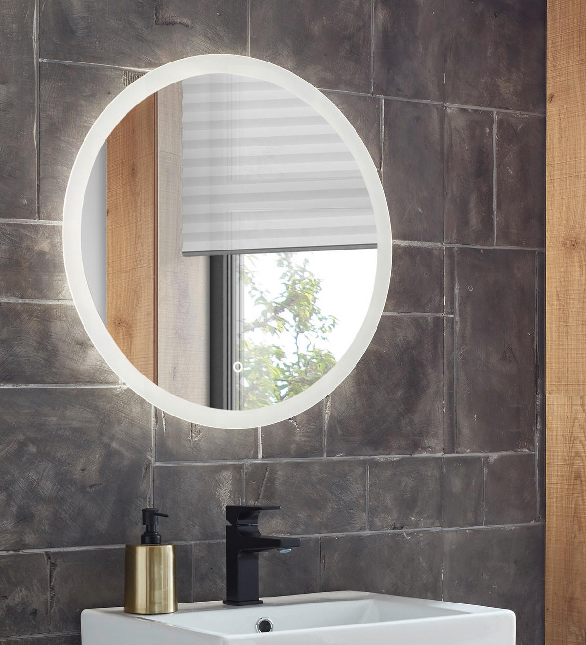 BADSPIEGEL mit LED Beleuchtung und Touchschalter, rund Ø 60 cm - Weiß, Glas (60/60/3cm) - Furn.Design