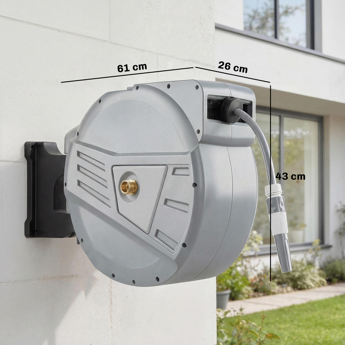SCHLAUCHAUFROLLER DE-13889 42 m automatisch 180° schwenkbar Grau - Grau, Kunststoff (26/43/61cm) - ComfortXL