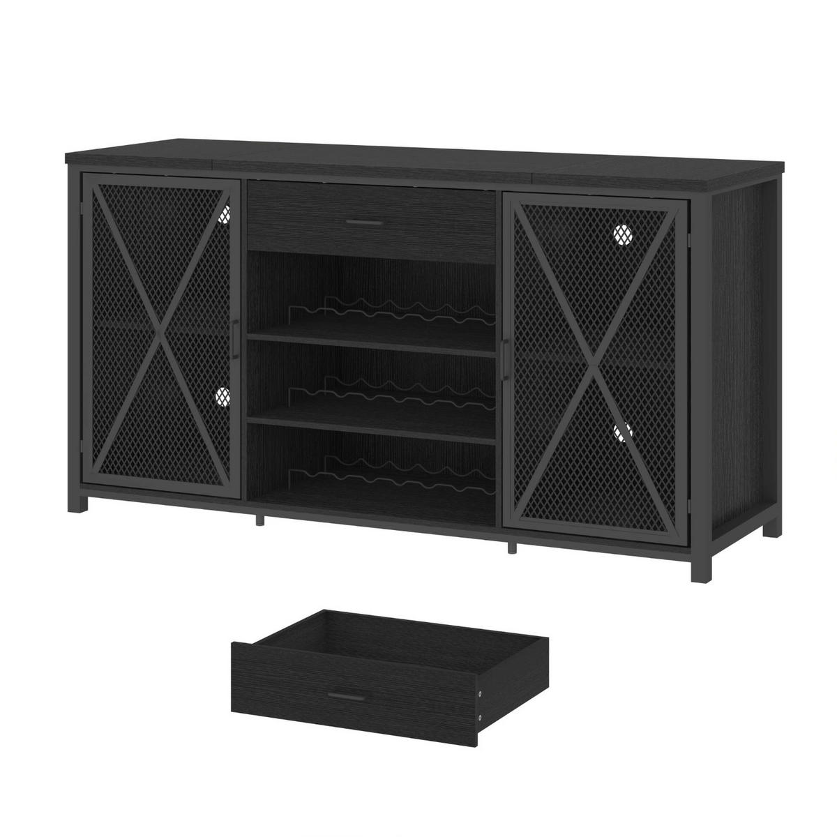 WEINREGAL 180 x 55 x 100 cm INDUSTRIAL Holz Metall Schwarz / Rustikal Eiche - Schwarz, Holzwerkstoff/Metall (180/101.5/55cm) - Quality Elegance