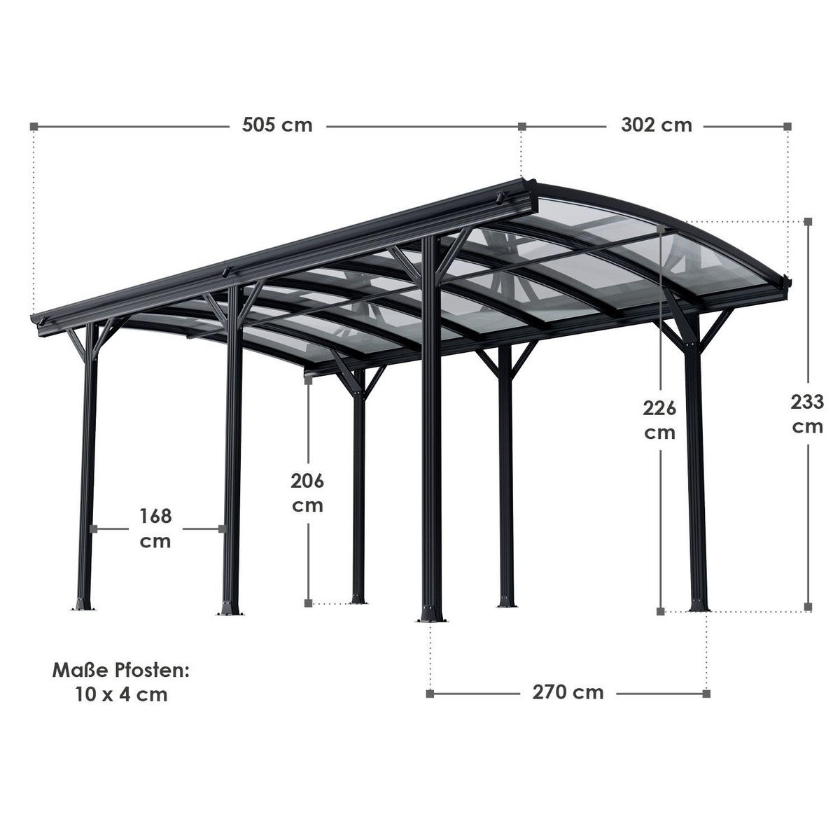 CARPORT mit Bogendach 5x3 m dunkelgrau - Dunkelgrau, Metall (302/233/505cm) - Juskys