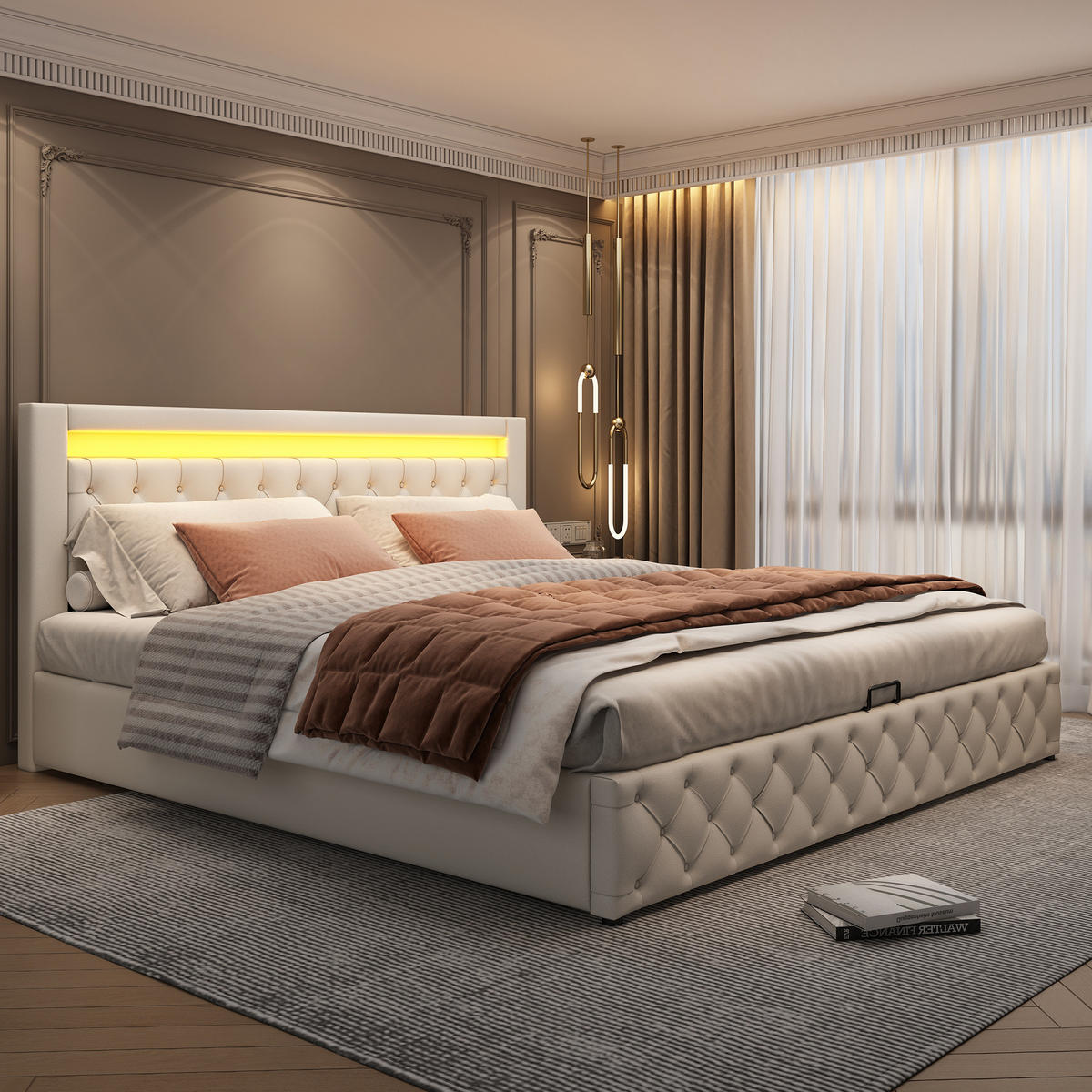 POLSTERBETT mit Bettkasten und LED 180x200 cm PU Weiß - Weiß, Metall (180/200cm) - Meubliv