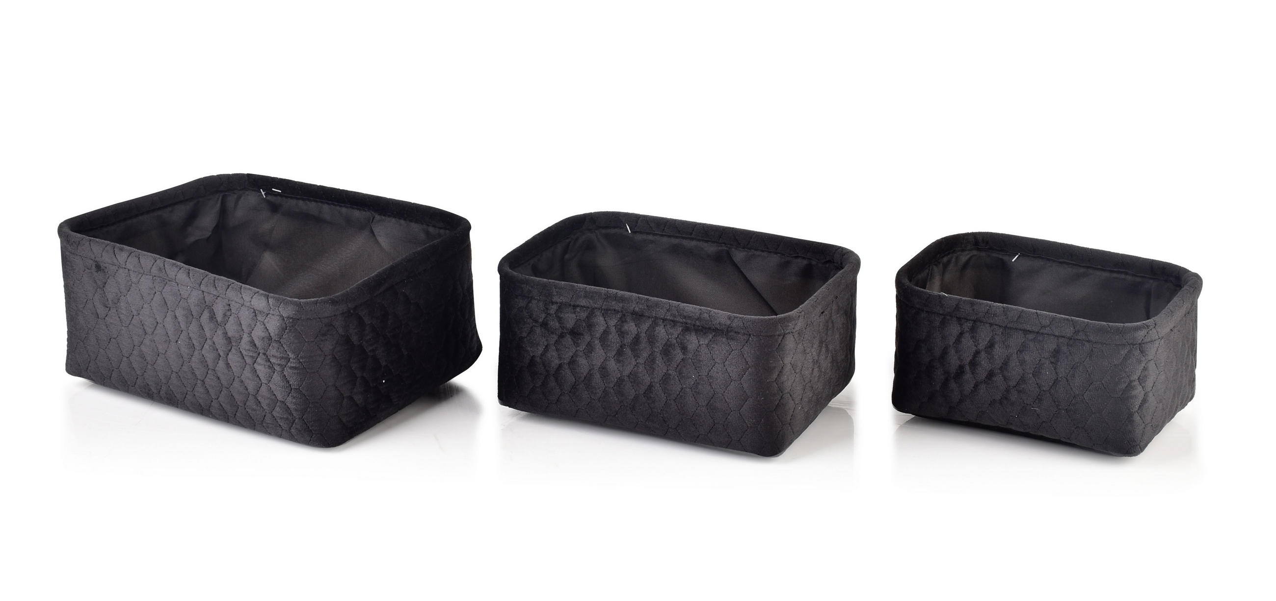 KORB Sara 3er Set schwarz 20/27/12cm Samtstoff - Schwarz, Kunststoff (20/12/27cm) - Mondex
