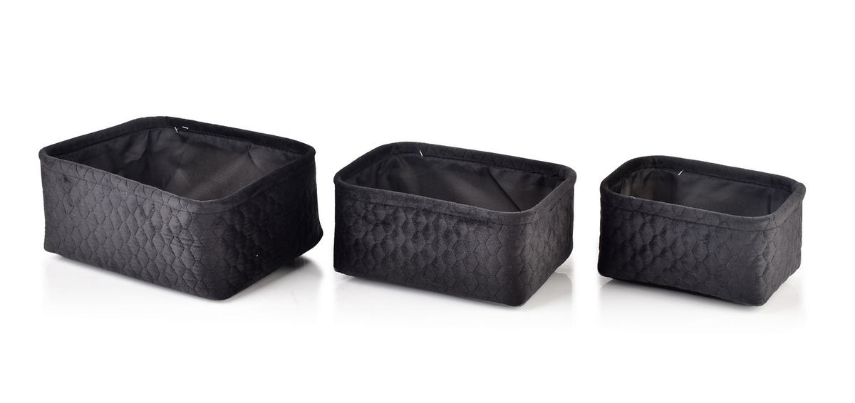 KORB Sara 3er Set schwarz 20/27/12cm Samtstoff - Schwarz, Kunststoff (20/12/27cm) - Mondex