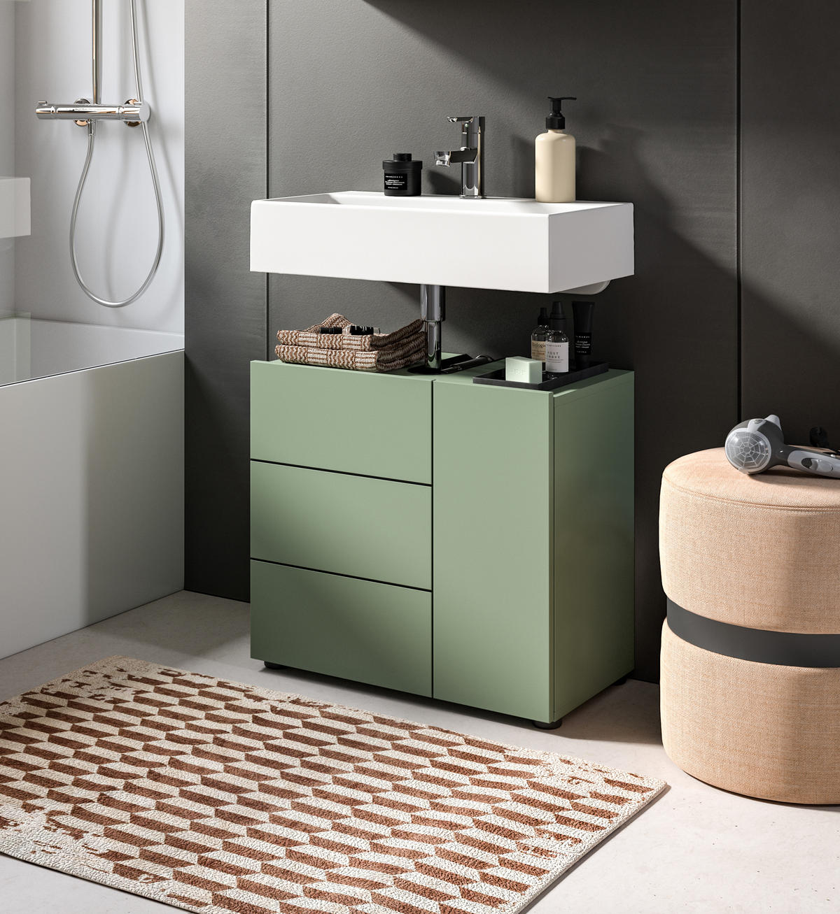 WASCHBECKENUNTERSCHRANK VIRA (B/H/T: ca. 60/57/34 cm) in Smoke Green/Smoke Green - Grün, Holz (60/57/34cm)