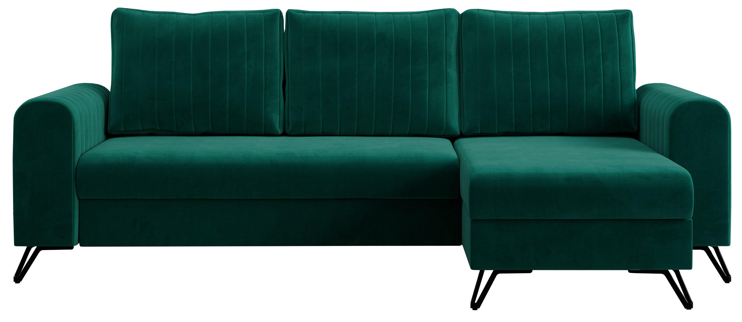ECKSOFA Axel Velvet Dunkelgrün - Dunkelgrün/Schwarz, Textil/Metall (242/140cm) - MKS