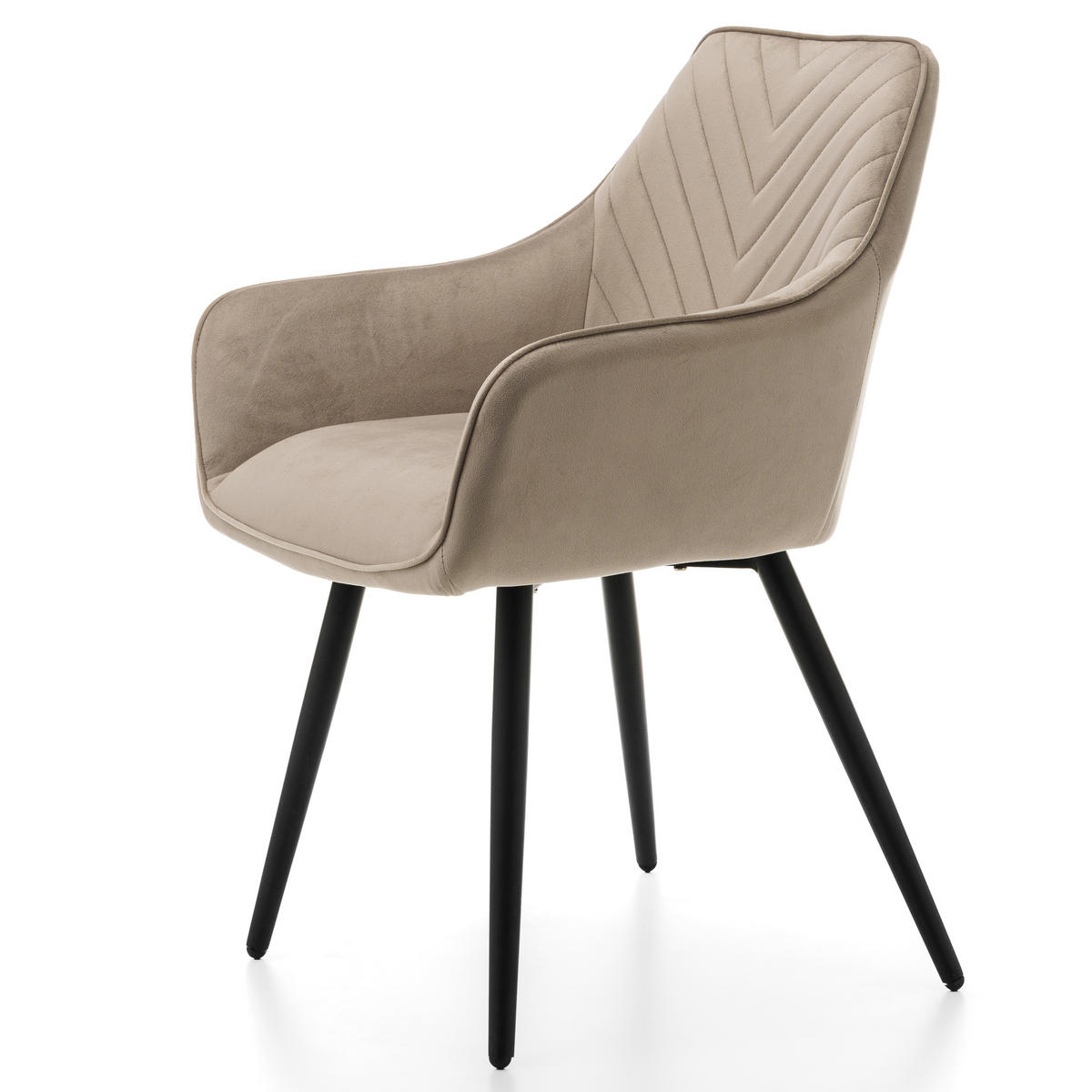 STUHL VASTO gepolstert mit Steppung - dunkelbeige - Samt Velours - Beige/Schwarz, Textil/Metall (58/87/60cm) - NEW HOME