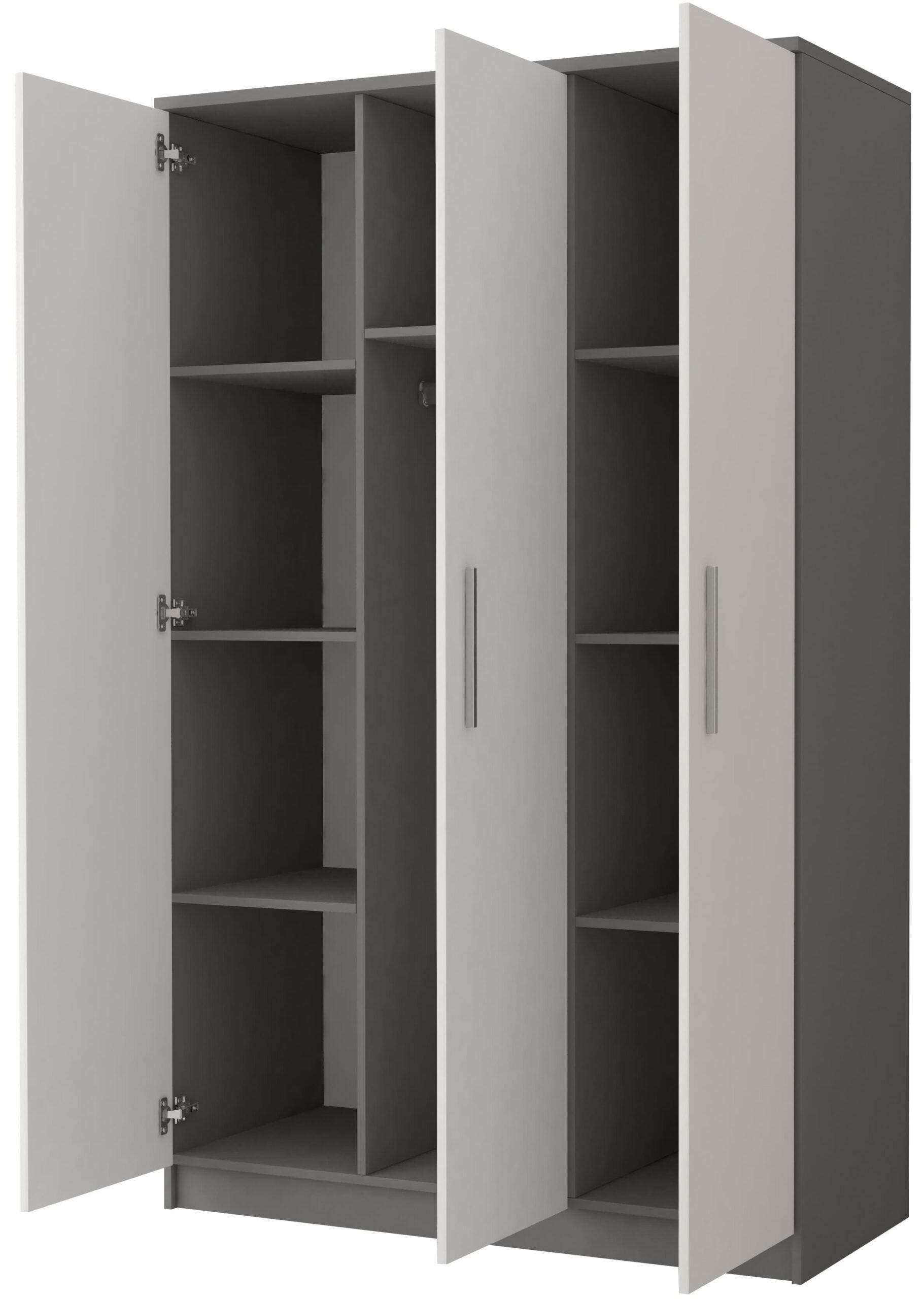 DREHTÜRENSCHRANK - MARSALA 3D Grau + Weiß - Weiß/Grau, Holzwerkstoff/Metall (120/193/50cm) - Möblo