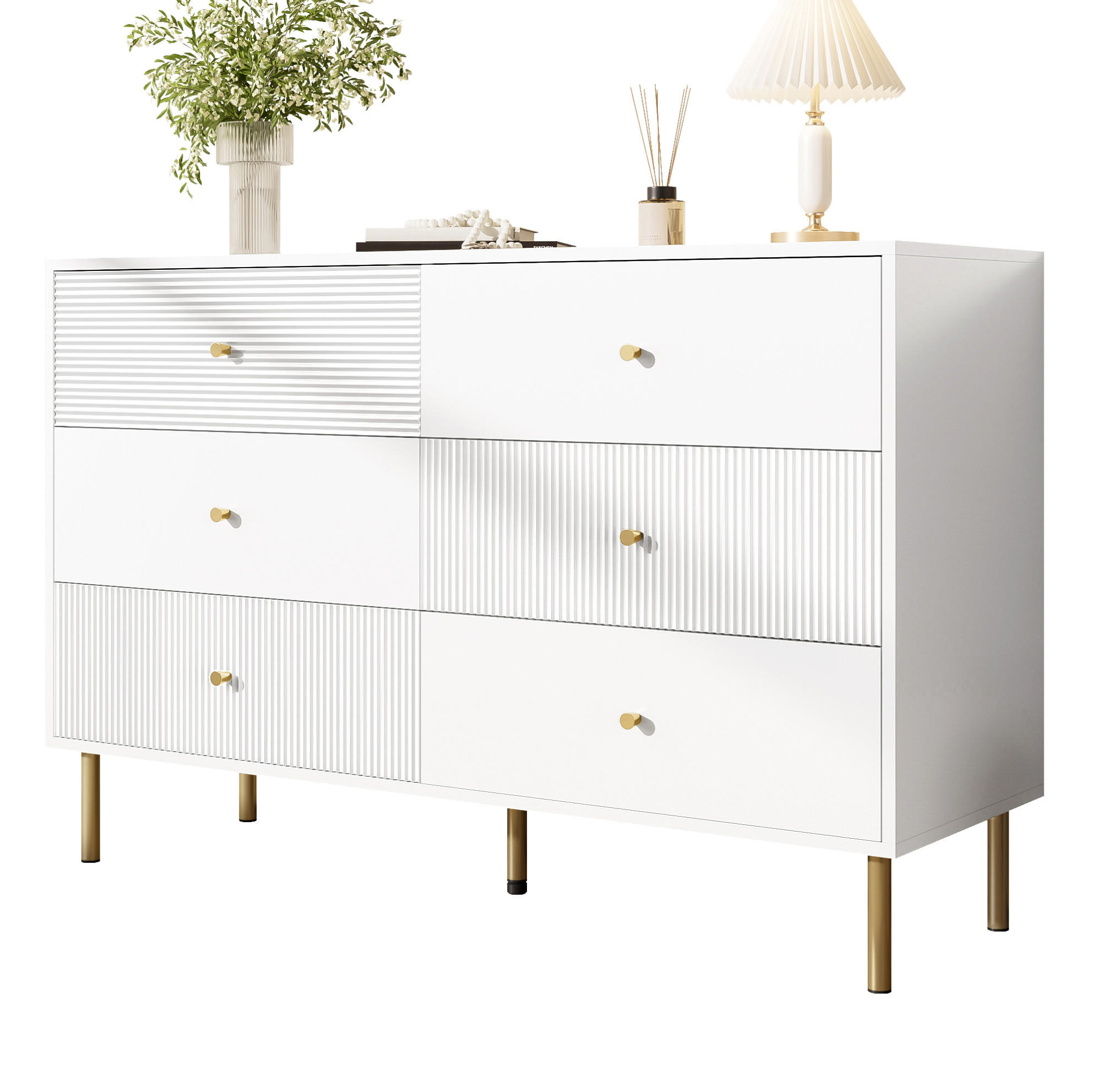 KOMMODE 120/40/78 cm aus MDF mit 6 Schubladen Weiß - Weiß, Holzwerkstoff (120/78/40cm) - Modenvie