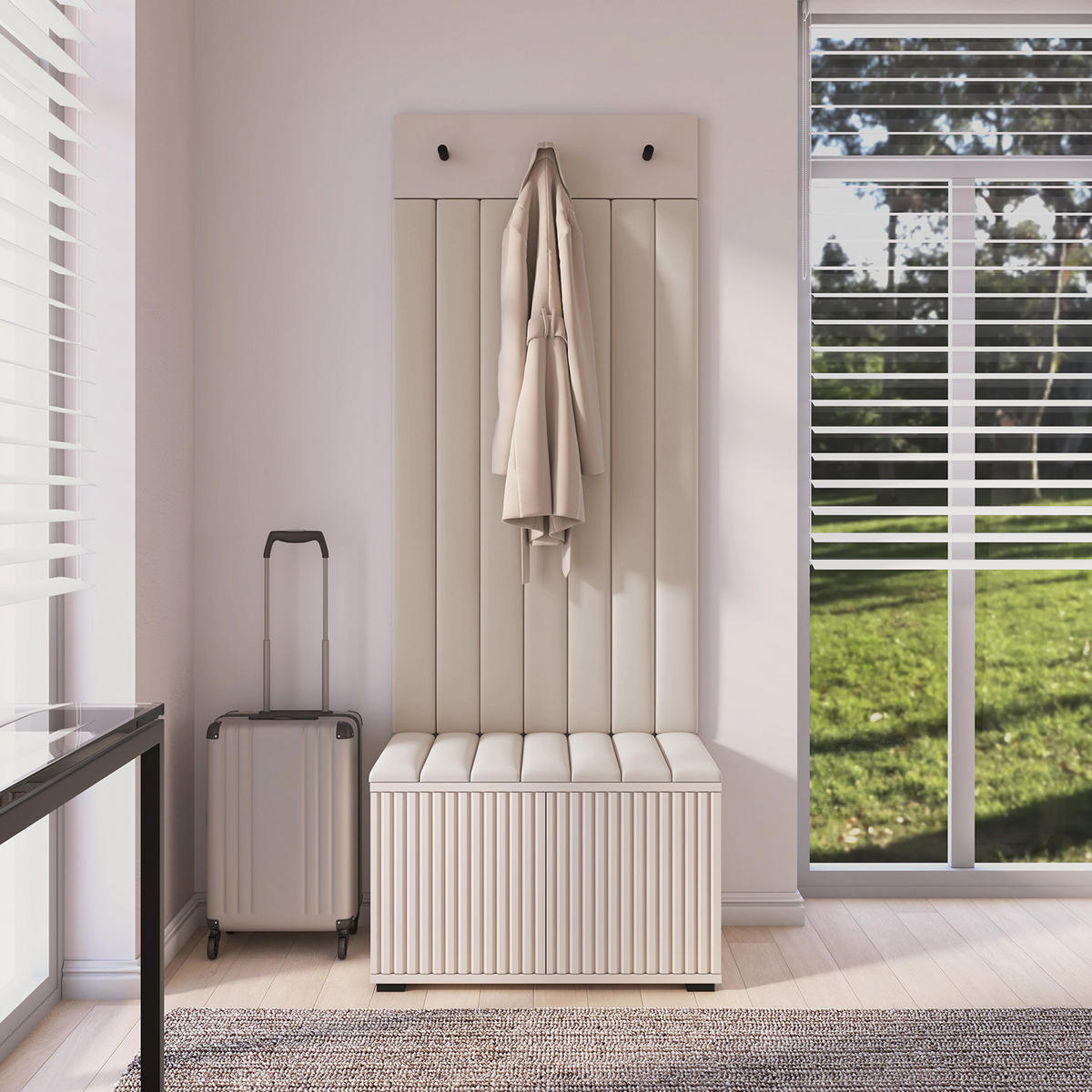 GARDEROBE Ritmo version 6 mit POLSTERPANEELEN Creme - Beige, Holzwerkstoff (70/185/40cm) - Jerpax