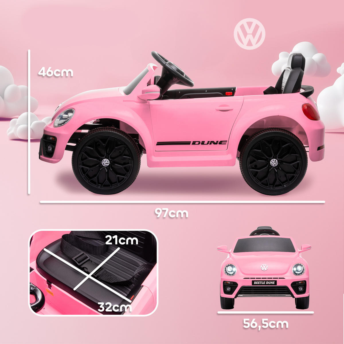 KINDER ELEKTROAUTO, Kunststoff, Metall, Rosa - Rosa, Kunststoff (97/56.5/46cm) - AIYAPLAY