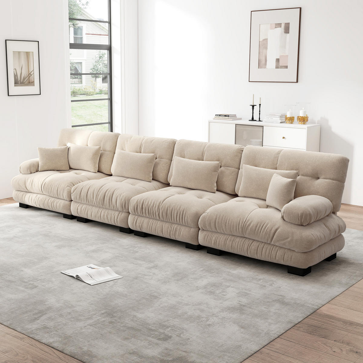 SCHLAFSOFA 4-Sitzer aus Chenille mit Tiefsitz, Hellbraun - Cappuccino, Textil (406/81/77cm)