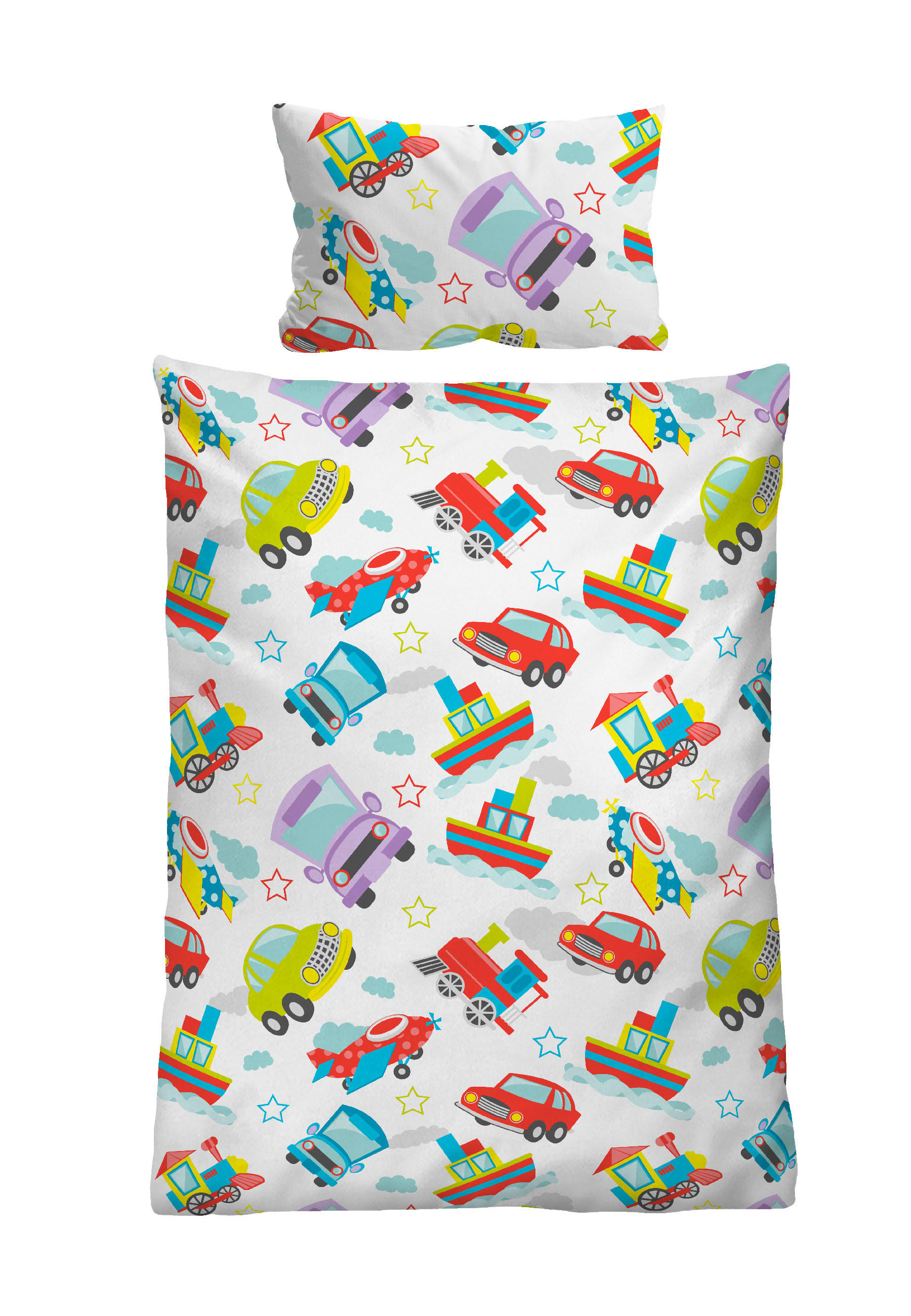BETTWÄSCHE-GARNITUR Linon Fahrzeuge bunt, 100x135 cm + 40x60 cm - Multicolor, Textil (100/135cm) - biberna
