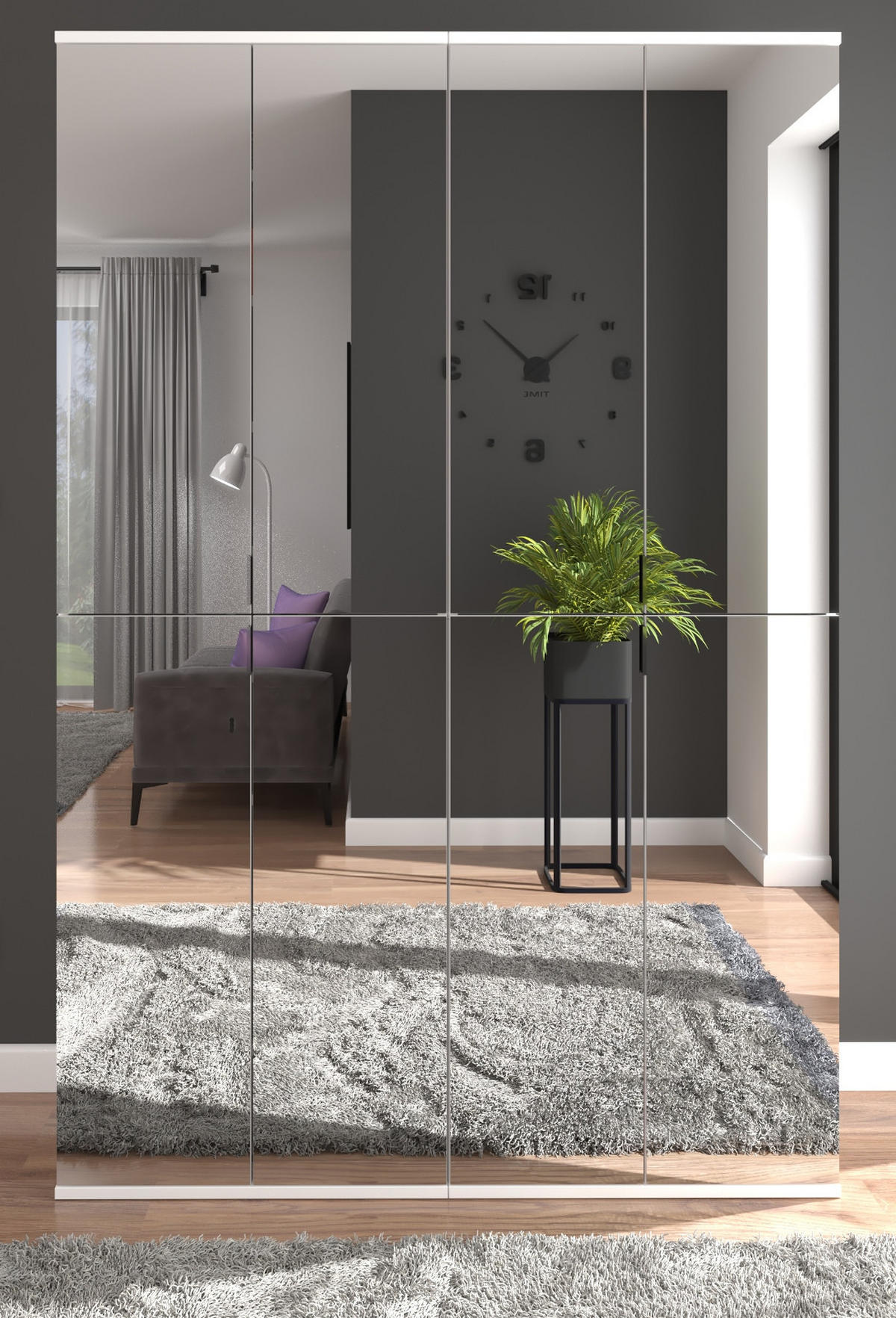 SCHUHSCHRANK weiß 122 cm, Garderobe 8 Türen mit Spiegel, Garderobenmöbel - Weiß Hochglanz/Silberfarben, Holzwerkstoff/Kunststoff (122/193/34cm) - Inn.Furn