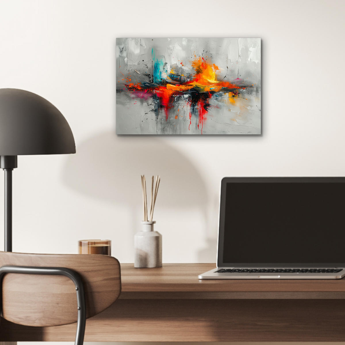 KOVOVÝ OBRAZ Moderné umenie - Oranžová - Sivá - Abstraktné 30x20 cm - svetlosivá, kov (30/20cm) - MuchoWow