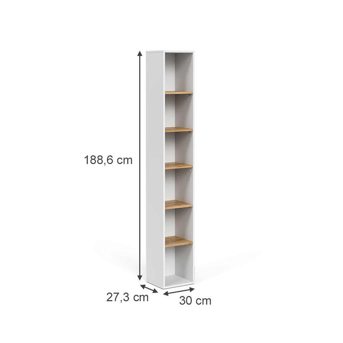 HOCHREGAL Viktor Weiß/Artisan 30 x 188.6 cm - Weiß, Holzwerkstoff (30/188.6/27.3cm) - Vicco