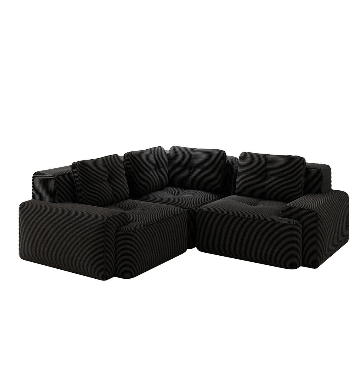 ECKSOFA 206/206/69 cm schwarz aus Cord mit modularem Design und rutschfestem Standfuß - Schwarz, Textil (206/206cm) - OKWISH