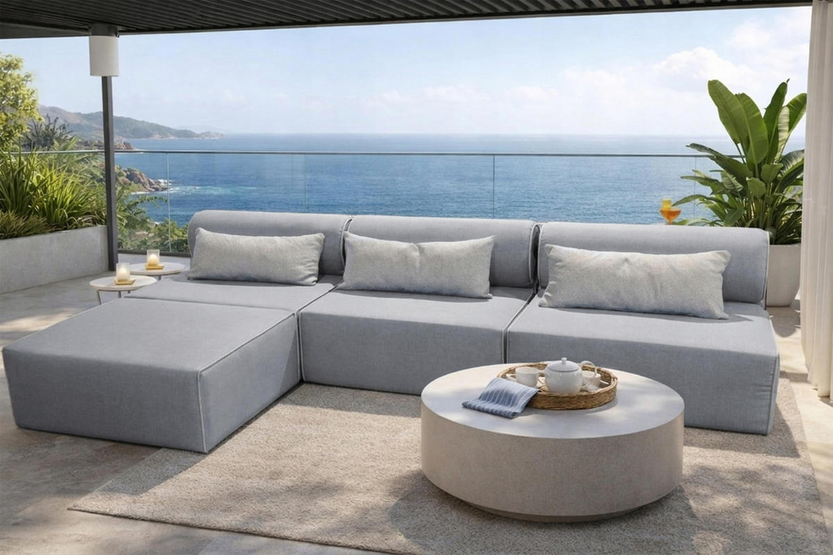 GARTENSOFA BALI M - Wetterfeste Balkonmöbel & Lounge Sofa Außen - Moderne Outdoor Couch für Garten - Balkon & Terrasse - Grau - Grau, Kunststoff (336/78/100cm) - Trada