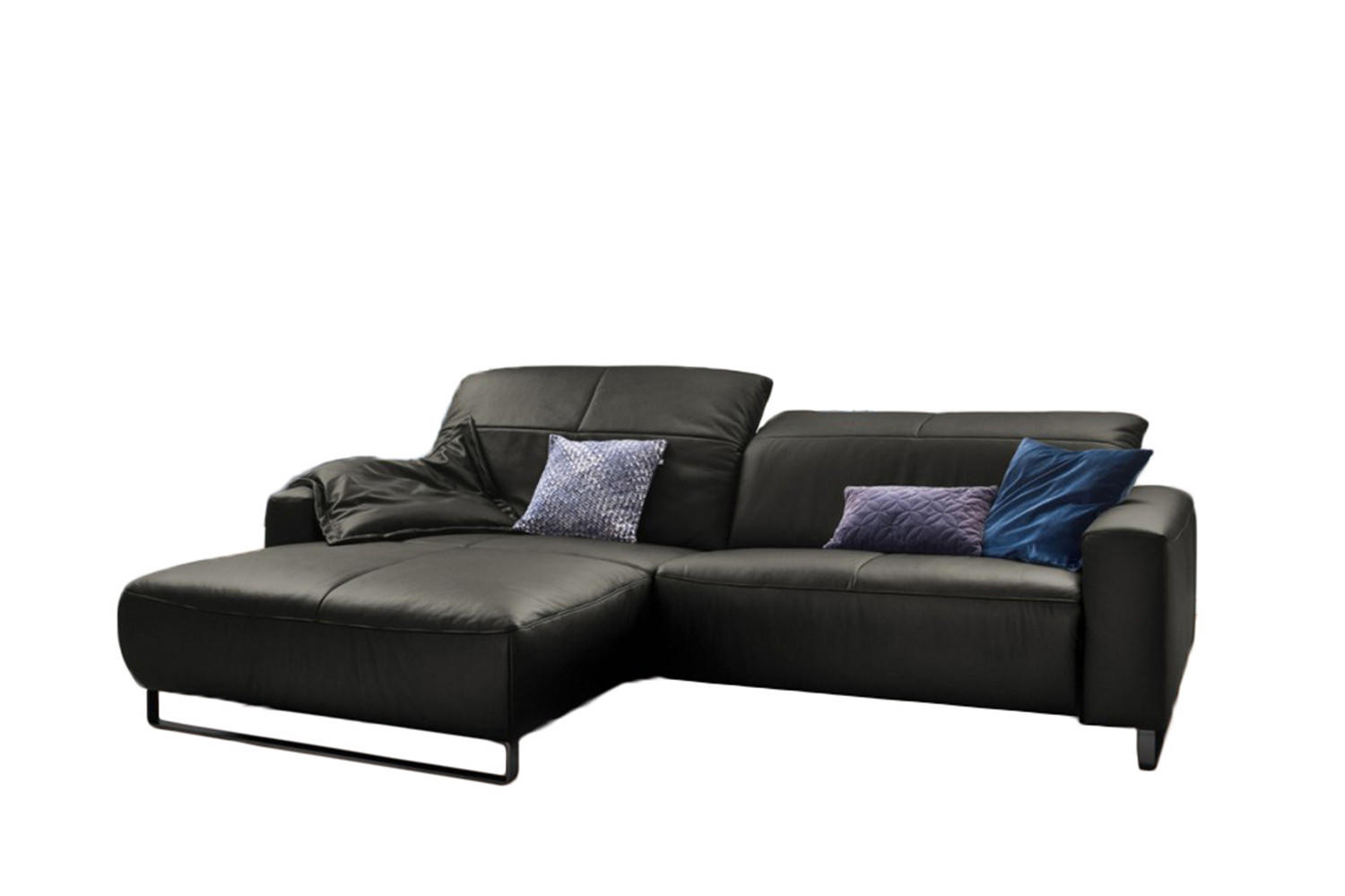 ECKSOFA YORK Granit Leder - Dunkelgrau/Schwarz, Leder (284/180cm) - KAWOLA