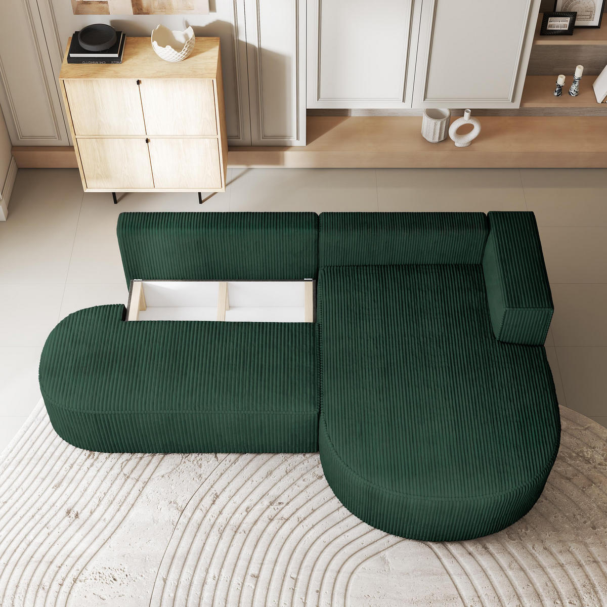 ECKSOFA CORTIO P R-S Grün Kordstoff mit Schlaffunktion - Grün, Holz (265/174cm) - MASSENO