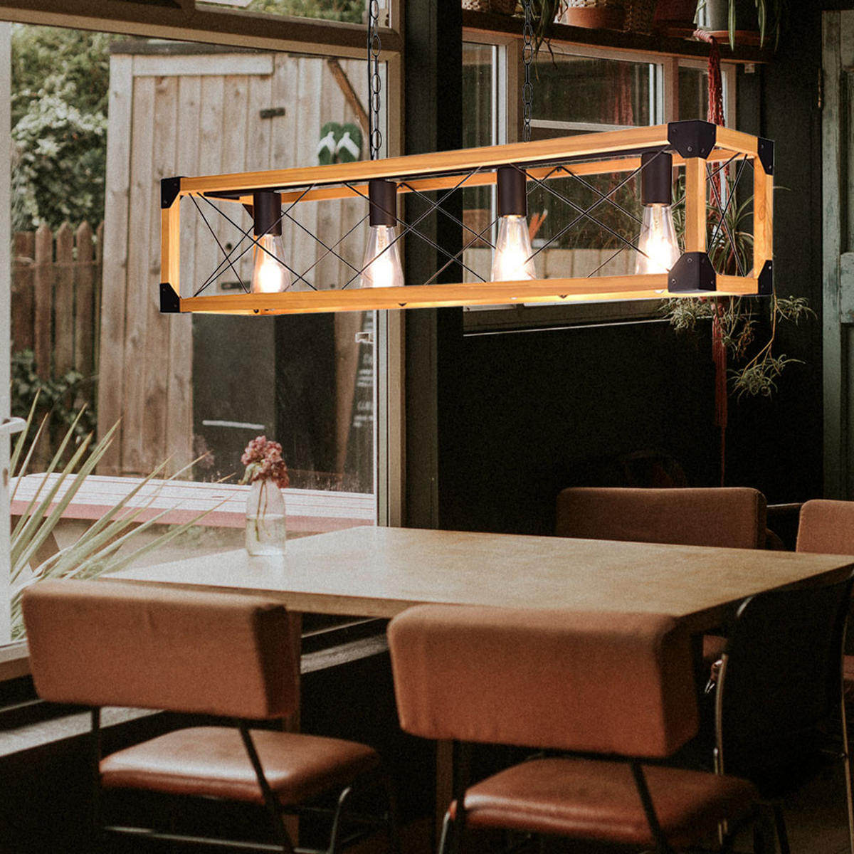 HÄNGELEUCHTE Holz Metall Schwarz Natur - Braun, Holz (100/20/150cm)