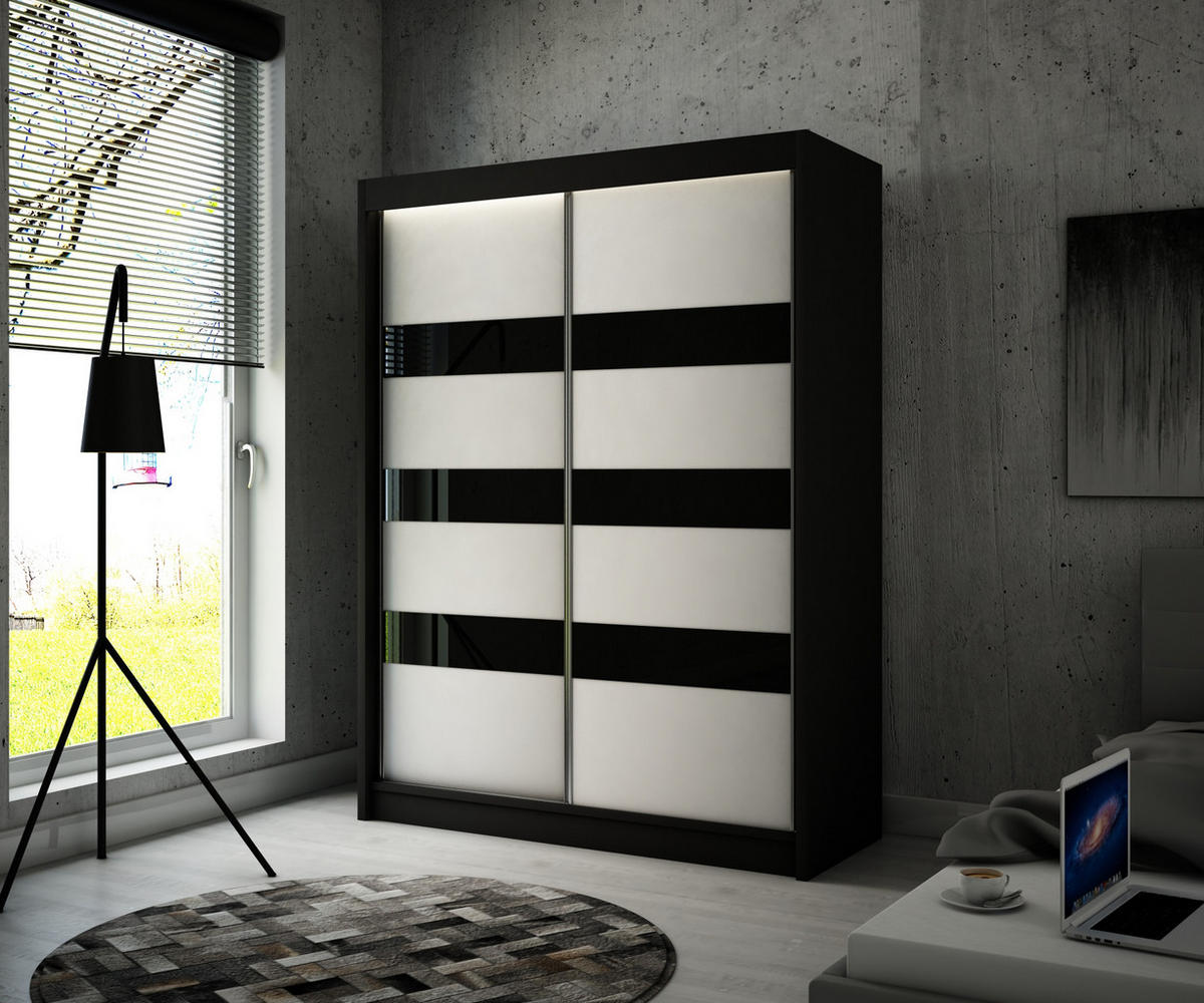 KLEIDERSCHRANK SOLTI mit LED - 150 cm - Schwarz - Schwarz, Holzwerkstoff (150/215/61cm) - ALTDECOR