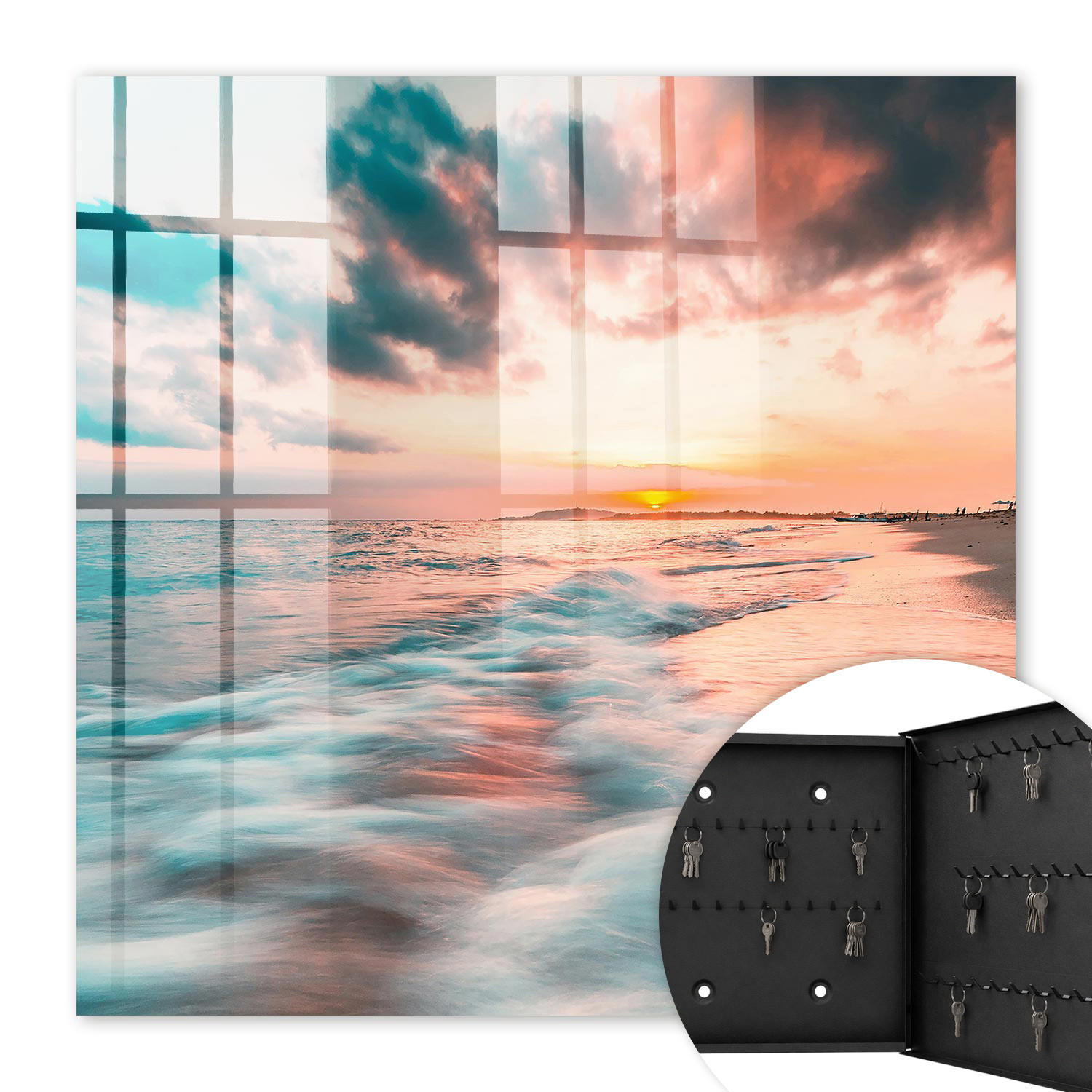 SCHLÜSSELBOX Schwarz 30x30 cm- Türöffnung nach rechts - Sonnenuntergang - Orange, Metall (30/30/5cm) - TULUP