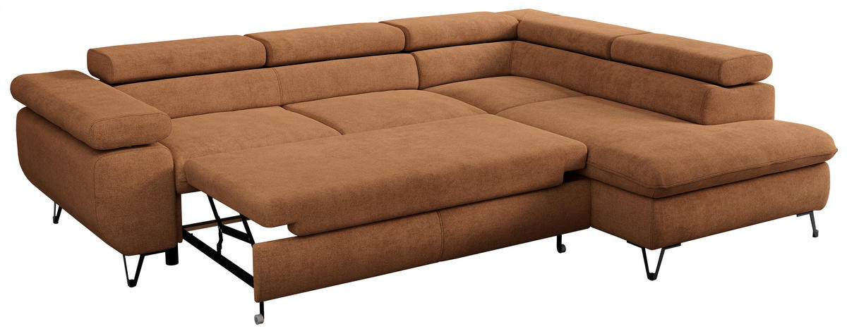 ECKSOFA PEDRO L Orange Struktur - Rechts Seite - Schwarz/Orange, Textil/Metall (273/208cm) - MKS