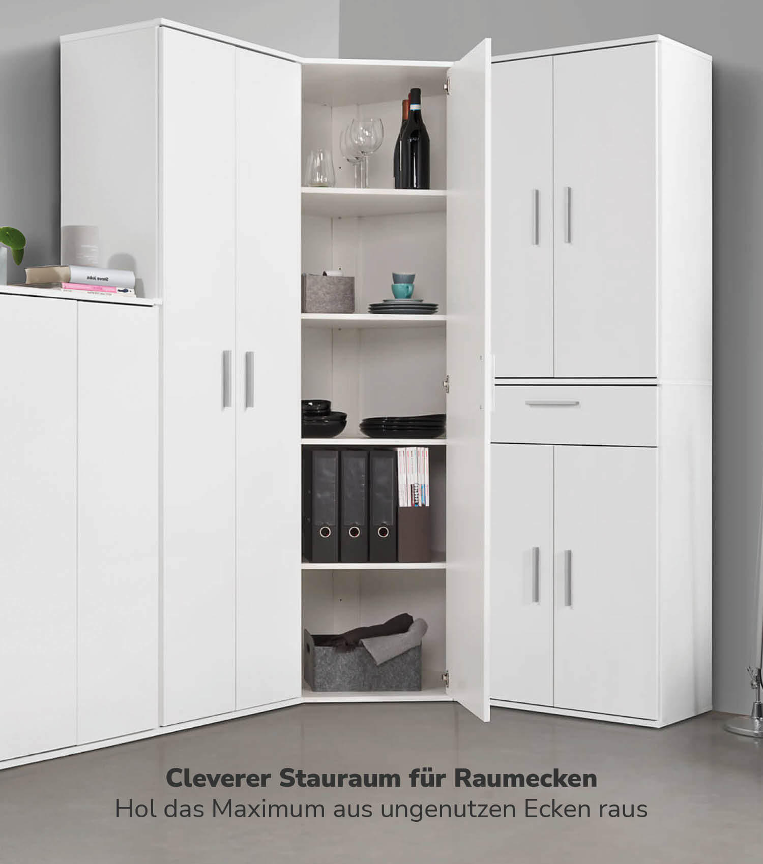 ECKSCHRANK Der Lange - Weiß, Holzwerkstoff (64/180/64cm) - Mokebo