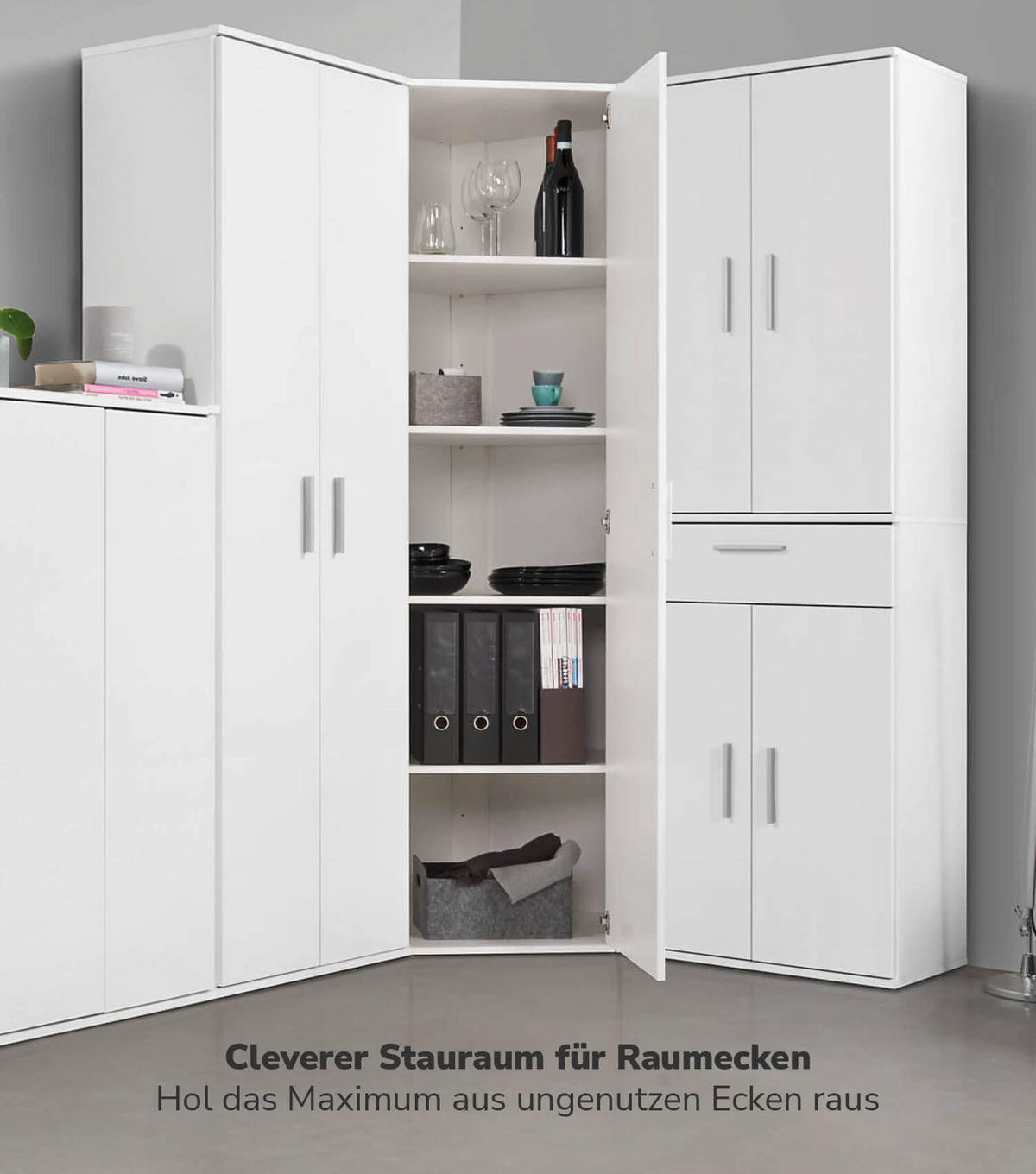 ECKSCHRANK Der Lange - Weiß, Holzwerkstoff (64/180/64cm) - Mokebo