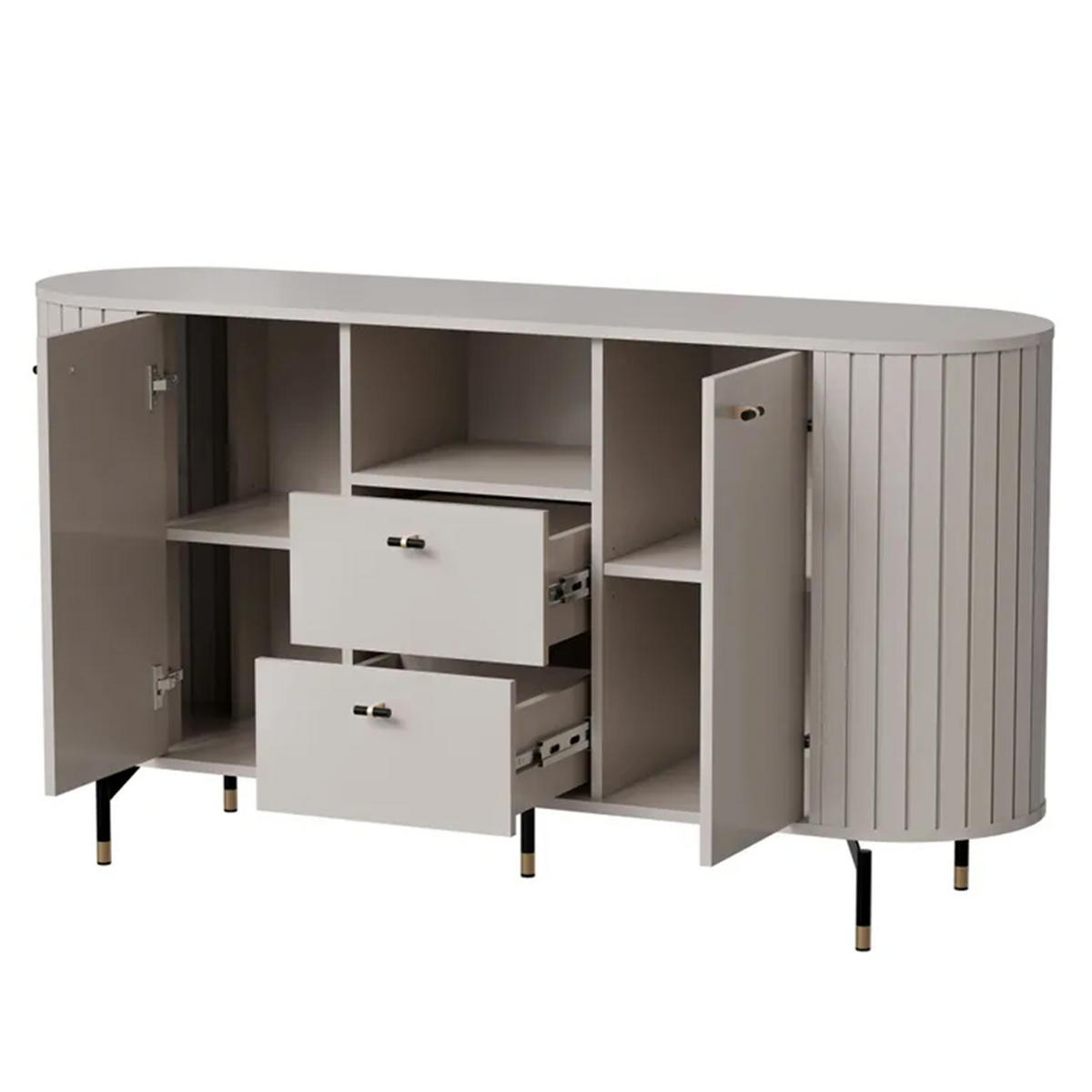 KOMMODE geriffelt, mit Fach, Kaschmir - Kaschmir, Holzwerkstoff (190/81/40cm) - Idohome