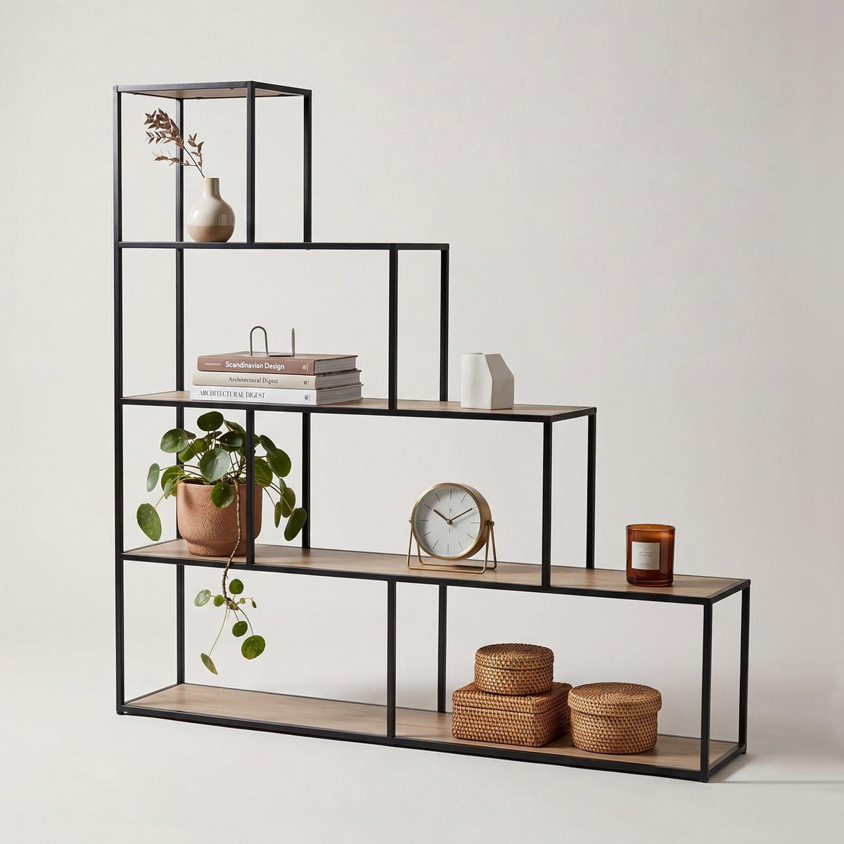 BÜCHERREGAL im Treppen-Design - L160 x H157 cm - Colorado - Schwarz, Holzwerkstoff (30/157/11cm) - Calicosy