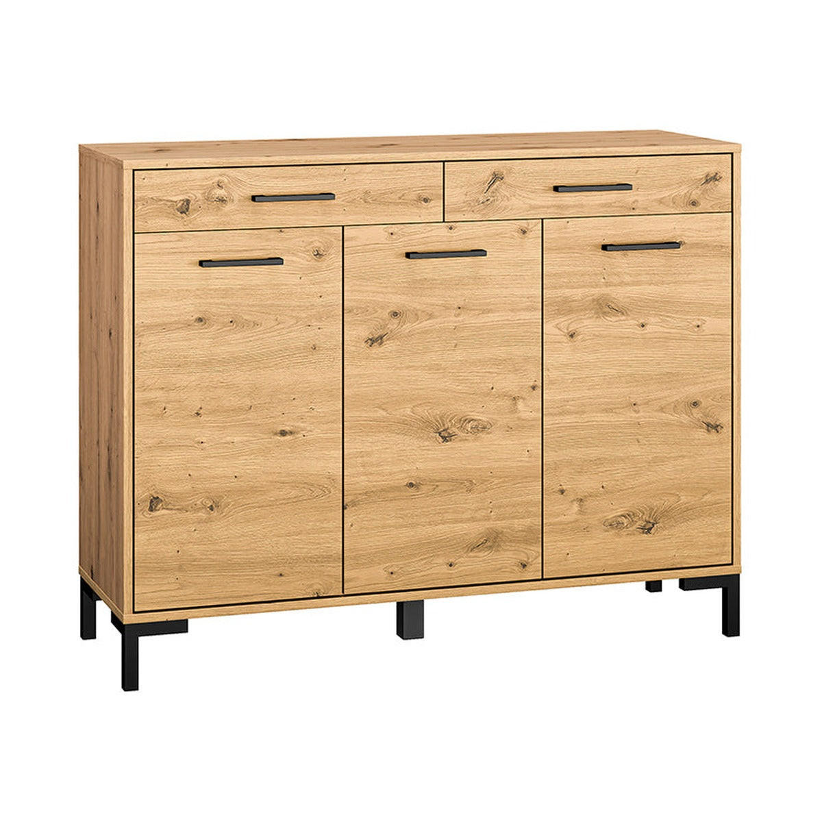 KOMMODE – 120 cm – Nevio – Schwarz / Eichefarben – KM-021 - Eichefarben/Schwarz, Holzwerkstoff (120/94/34cm) - hi-markt