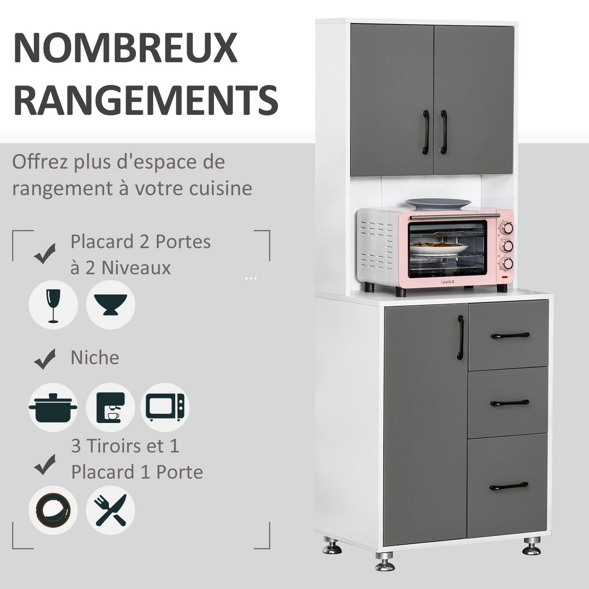 HIGHBOARD DE-10981 2+1 Türen Grau/Weiß - Grau, Holzwerkstoff (40/160/60cm) - ComfortXL