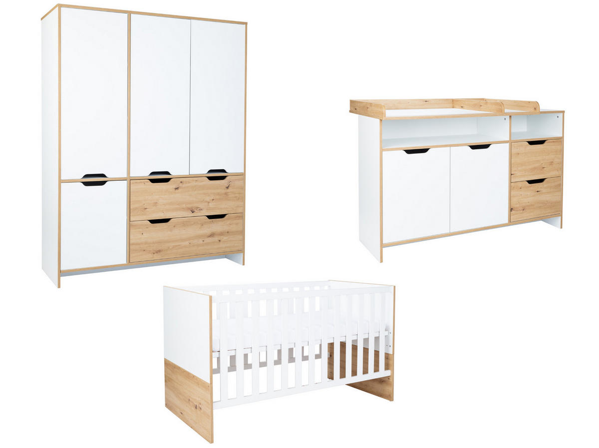 BABYZIMMER SET Maxim 3-tlg. - Weiß/Eiche Artisan, Holzwerkstoff (1/1/1cm) - arthur berndt